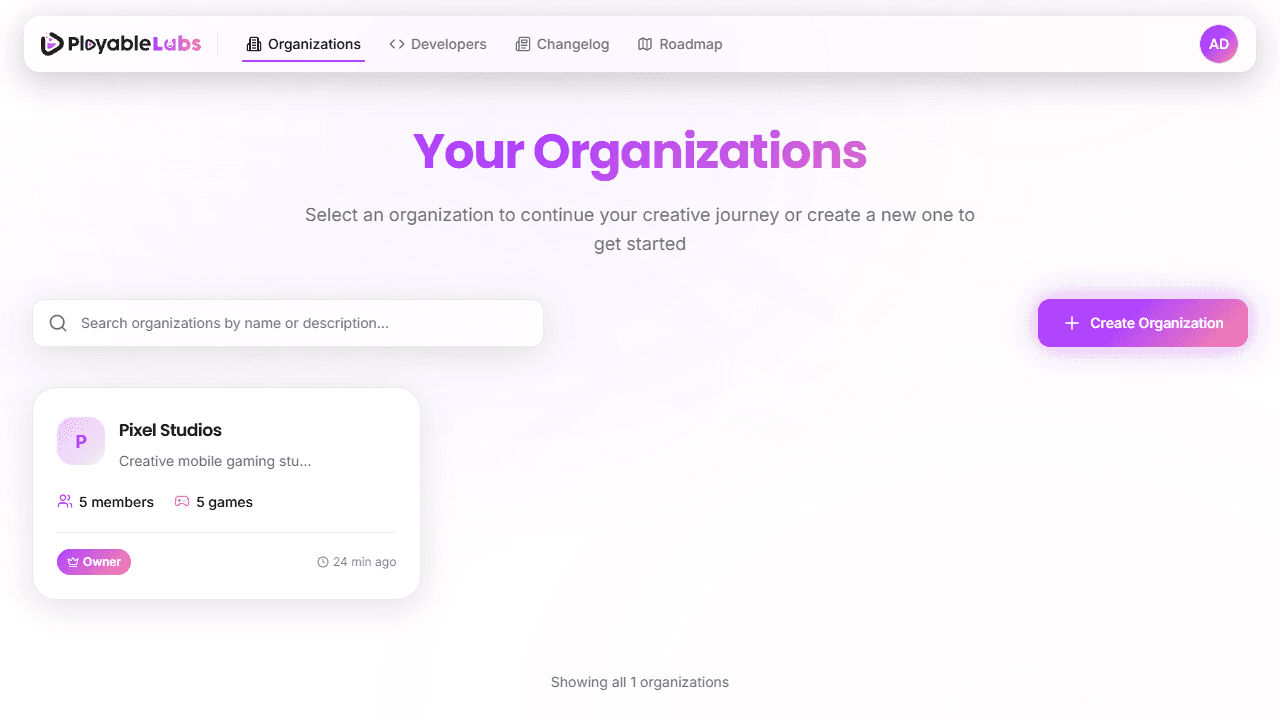 Organizations Page